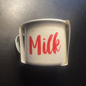 NEW Shiraleah Red Polka Dot "Milk" Enamel White Mug